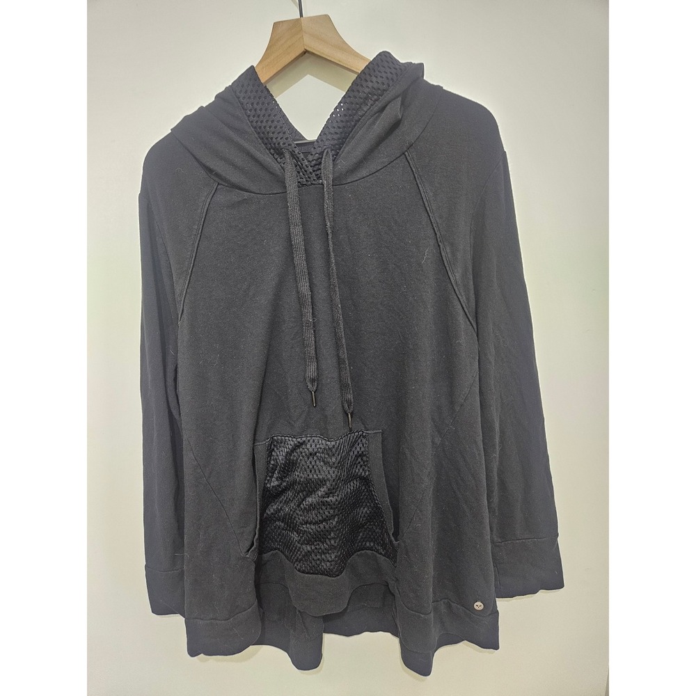 Livi Active Black Mesh Trim Pullover Hoodie Thumbhole Cuffs Womens Plus 26/28
